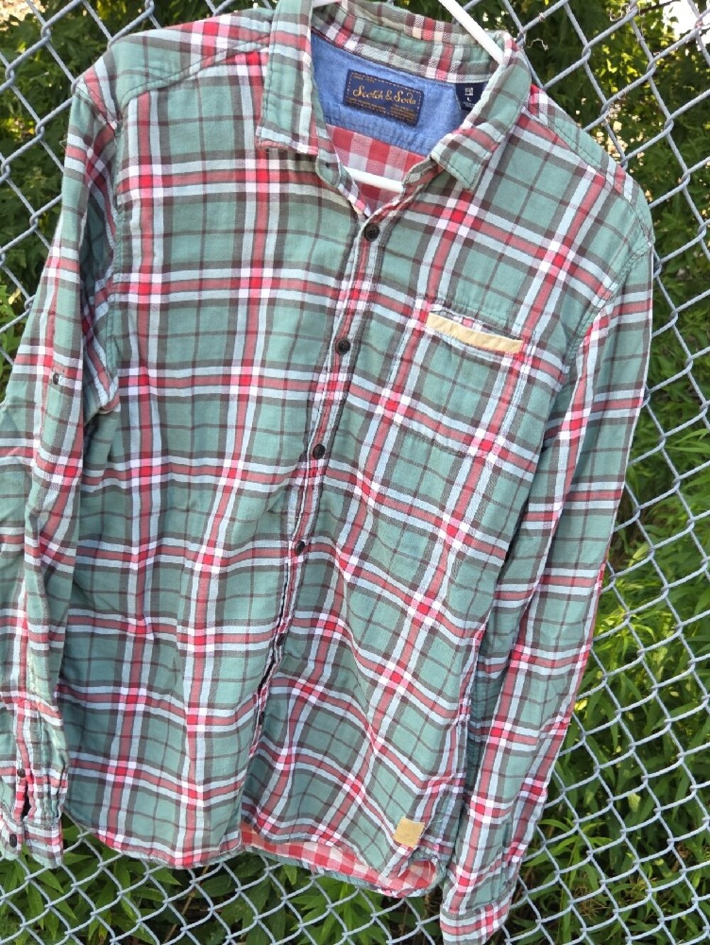 Scotch & Soda Plaid Button-Down Shirt in Red, Green & Brown